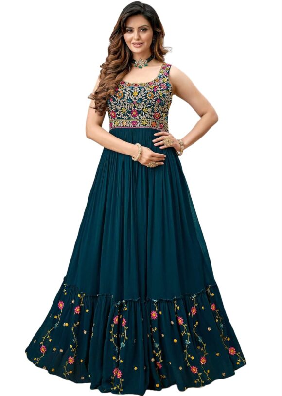 Georgette Traditional Maxi Codding Sequence Long Gown Western Dress for Women