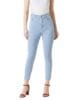 Women's Light Blue Skinny Fringed Hemline Detailing High Rise Clean Look Cropped Solid Stretchable Denim Jeans