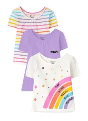 KYDA KIDS Antibacterial Printed Girl's Cotton Tshirt (Pack of 3)