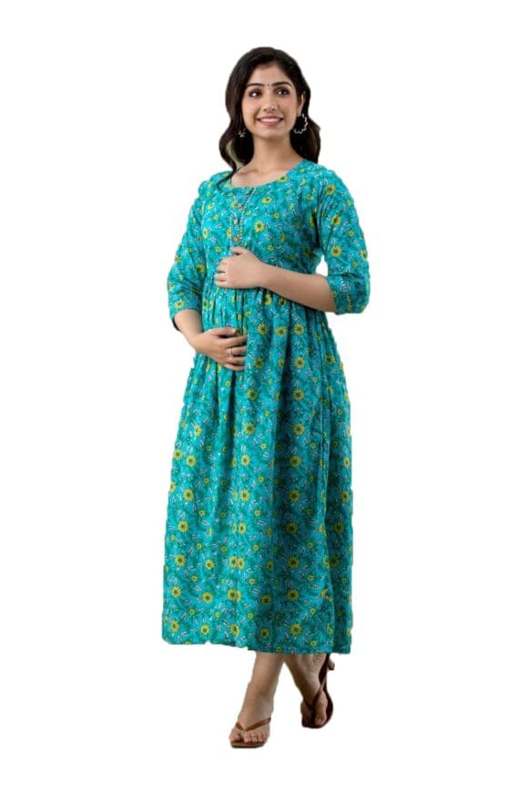 HRK Vemon Indian Women's Pure Cotton Printed Maternity Gown/Maternity wear/Feeding Nighty A-line Maternity Feeding Dress Maternity Kurti Gown for Women