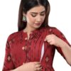 JASPRINE Women's Rayon Printed Maternity Kurti, Maroon Feeding Kurti with Zipper/Maternity Gown