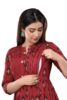 JASPRINE Women's Rayon Printed Maternity Kurti, Maroon Feeding Kurti with Zipper/Maternity Gown