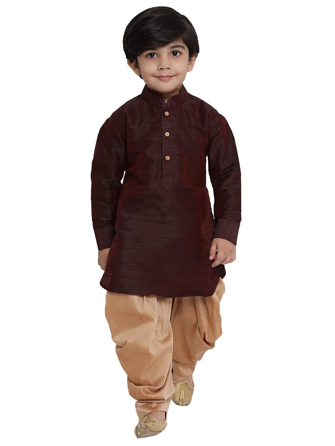 JBN Creation Boys Cotton Silk Blend Kurta and Dhoti Set - Elegance for Festivals | Pathani Style Full Sleeves Kurta and Cowl Style Patiala Dhoti Pant Set | Traditional Attire for Kids