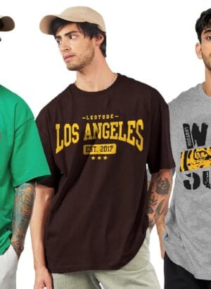 LEOTUDE Men Half Sleeve Oversized Tshirt, Round Neck Longline Drop Shoulder | Colorful Printed Combo Regular Fit T-Shirt (Pack Of 3)