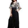 Miss Chase Women's V- Neck Ruffled Sleeve Wide Leg Regular-Length Polyester Printed Jumpsuit