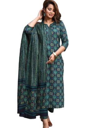 LookMark Women's Printed Cotton Blend Straight Kurta Pant Dupatta Set - Stylish Ethnic Wear for Women