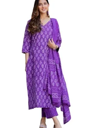 Women's Rayon Blend Straight Printed Kurta with Pant Dupatta (FEEDBACK-BEGANI)