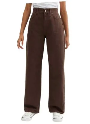 NUCOUTHS Women & Girls Solid High Waist Denim Stretchable Relaxed Fit Jeans (43_WD_Brown_F)