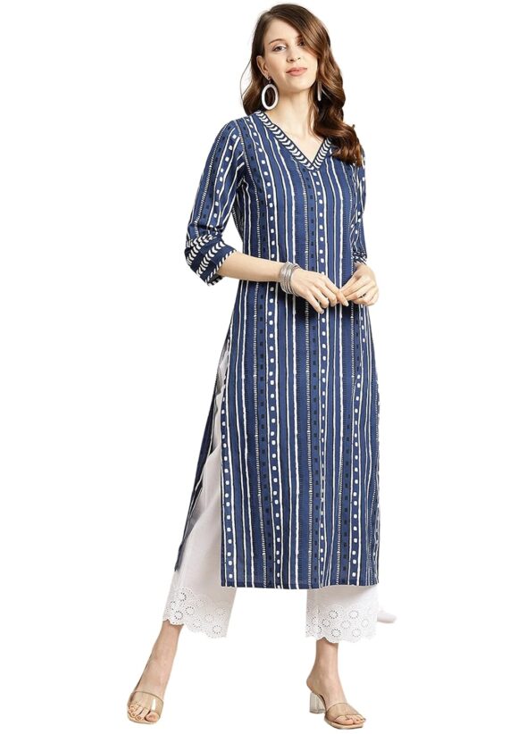 rytras Women's Cotton Printed Straight Kurta