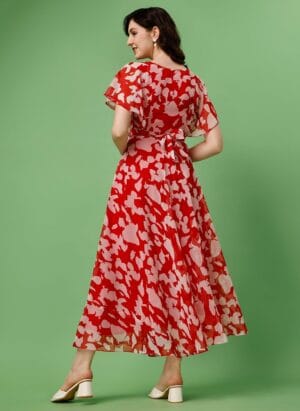 Fashion2wear Women's Georgette Casual Calf Length Fit & Flare Long Gown Dress for Girl's