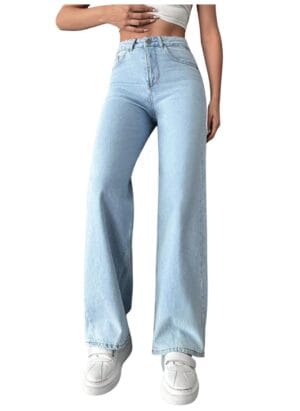 NUCOUTHS Women's & Girls' Solid High Waist Denim Stretchable Relaxed Fit Jeans (NUC-475_WD_ICE_2Z)