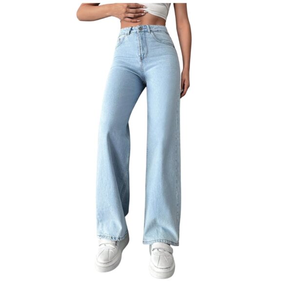 NUCOUTHS Women's & Girls' Solid High Waist Denim Stretchable Relaxed Fit Jeans (NUC-475_WD_ICE_2Z)