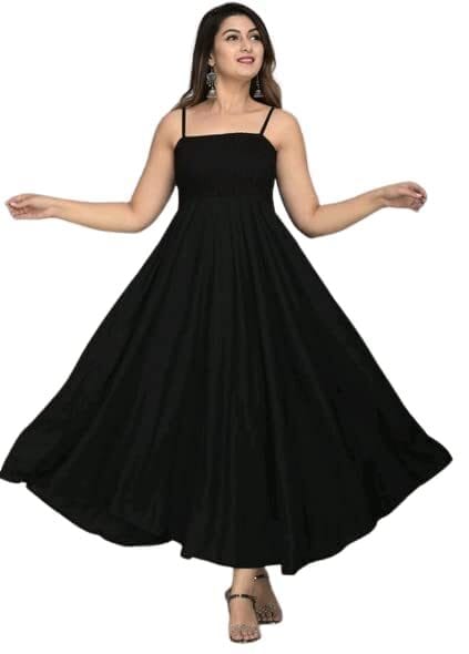 Shree Ambey Women's Anarkali and Sleeveless Fully Stitched Plain and Solid Gown Dress with Ankle Length and Square Neck Stylish Look and Fashion Dress