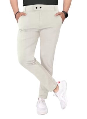 GIBBONTE Men's Lycra Blend Trousers - Stretchable, Comfortable, Slim Fit, Casual, Formal, Office Wear Pants