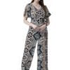 YP Women's Multicolor Print Short Sleeve V-Neck Jumpsuit with Ruffles