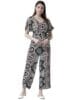 YP Women's Multicolor Print Short Sleeve V-Neck Jumpsuit with Ruffles