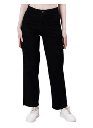 Women's Denim Cargo Jeans I Full-Length Boyfriend Fit Pant with Flap Pocket I Clean Solid High Rise Stretchable I Stylish and Trendy Look I for Office Home Girls & Women I C - 5