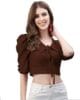 Lycra Front Dori Collar Top | Casual & Western Look Puff Sleeves Style Top | for Women & Girls