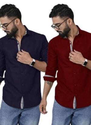Pinkmint Shirt for Men Cotton Fancy Long Sleeve Button Down Formal Combo Shirt Stylish Summer Shirt Fancy Goa Wear (Pack of 2)