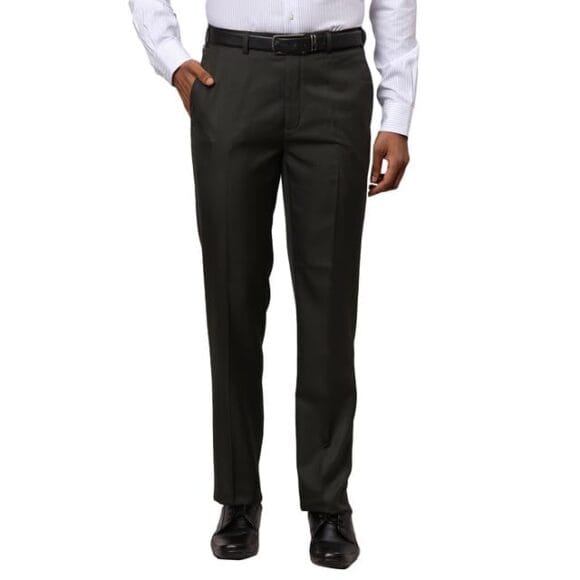 Raymond Men's Contemporary Fit Poly Viscose Blend Solid Pattern Flat Front Formal Trouser