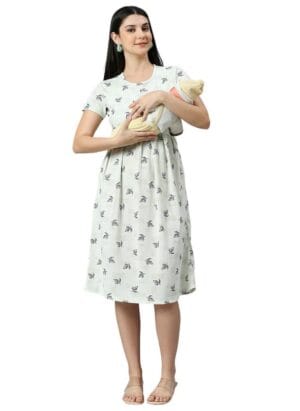 True Shape Zipless Maternity Dress for Women | Knitted Cotton Hosiery Feeding Gown with Easy Discreet Nursing for Pre & Post Partum