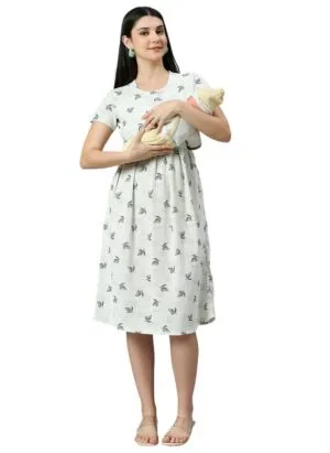 True Shape Zipless Maternity Dress for Women | Knitted Cotton Hosiery Feeding Gown with Easy Discreet Nursing for Pre & Post Partum
