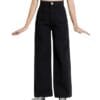 STEPLE DENIMS Women's Cotton Lycra Solid Mid Rise Black Wide Leg Jeans for Women