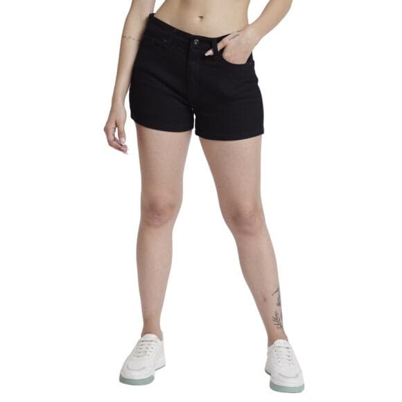 Black Cottom Slim Fit Above Knee Length Denim Shorts