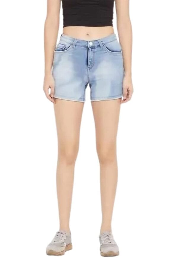 Plus Size Casual Denim Shorts High Waisted Distressed Jean Shorts Ripped Short Jeans Light blue Color