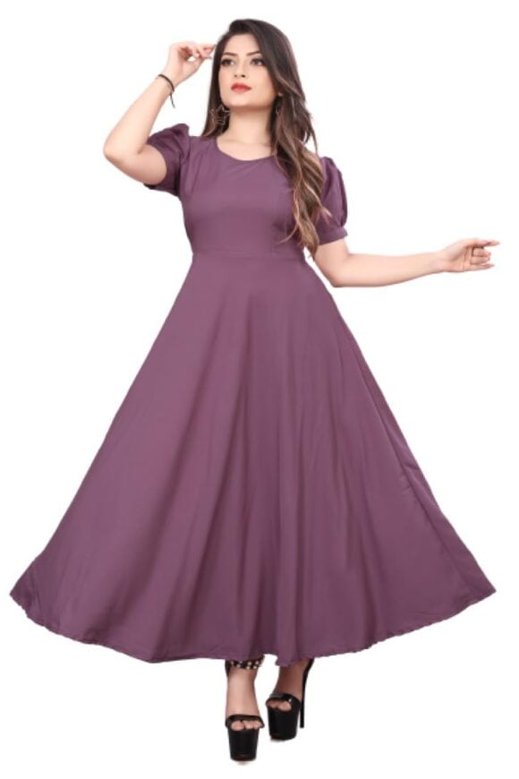 Standard Generic BHADANI Women's Poly Crepe Plain Round Neck Gown Dress