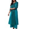 Pink Fort Women's Colour Block Front Slit Kurta Set - Teal & Blue