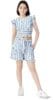 LEERUKA Girls Designer Floral Print Frilled Top with Shorts Set Casual Chic: Girls Stylish Top bottom Set Ensemble Stripe Elegance: Printed Style Cotton Western Dress