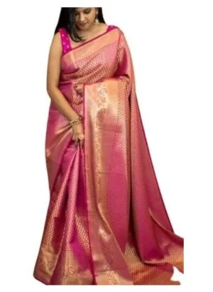 Yashika Women's Trendy Cotton Silk Pink Color Saree with Blouse Material(TAARU PINK)