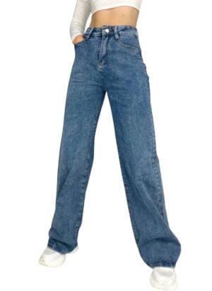 Glossia Fashion High Waist Straight Fit Jeans for Women Cotton Lycra Stretchable Wide Leg Denim (WJ31-1205-$)