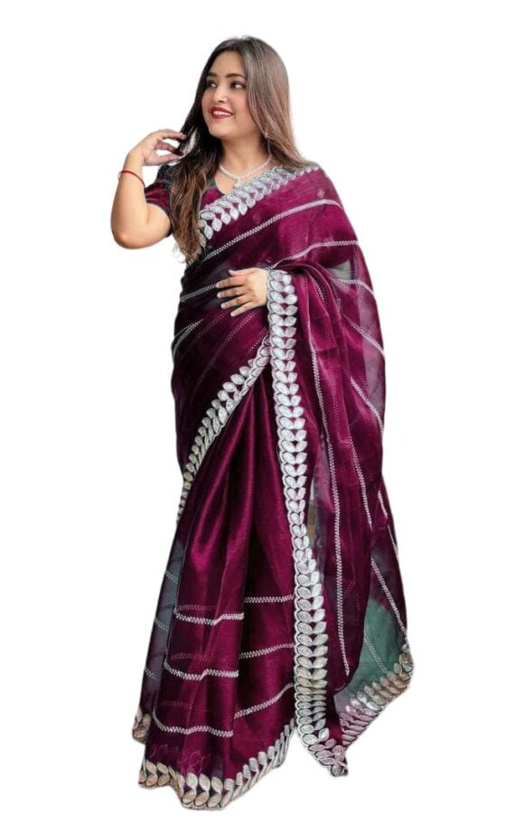 Womens Pure Soft Zimmy Choo Silk Sarees with Amazing 3mm Sequence work with Work Border and Paired with Zimmy Chhoo Fabric Embroidery Work Blouse