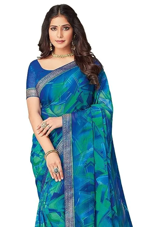 Lace Printed Chiffon Saree with Blouse - Image 2