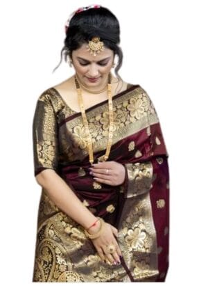 C J Enterprise Women's Pure Banarasi Silk Saree Kanjivaram Style Saree With Blouse Piece For Wedding (Vruksh)