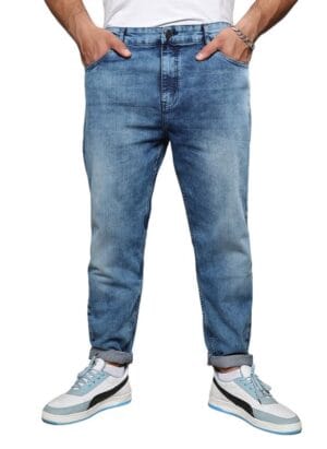 Instafab Plus Men's Denim Jeans for Casual Wear | Dark-Wash | Plus-Size Fit | Button Closure | Plus-Size Denim Jeans Crafted with Comfort Fit for Everyday Wear