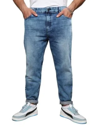 Instafab Plus Men's Denim Jeans for Casual Wear | Dark-Wash | Plus-Size Fit | Button Closure | Plus-Size Denim Jeans Crafted with Comfort Fit for Everyday Wear