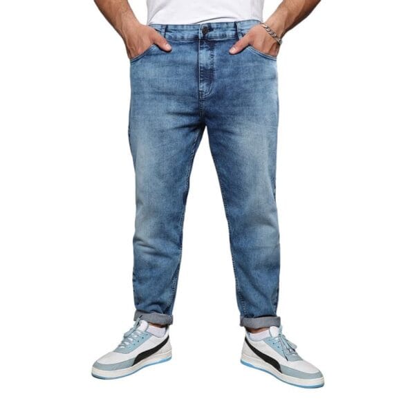Instafab Plus Men's Denim Jeans for Casual Wear | Dark-Wash | Plus-Size Fit | Button Closure | Plus-Size Denim Jeans Crafted with Comfort Fit for Everyday Wear