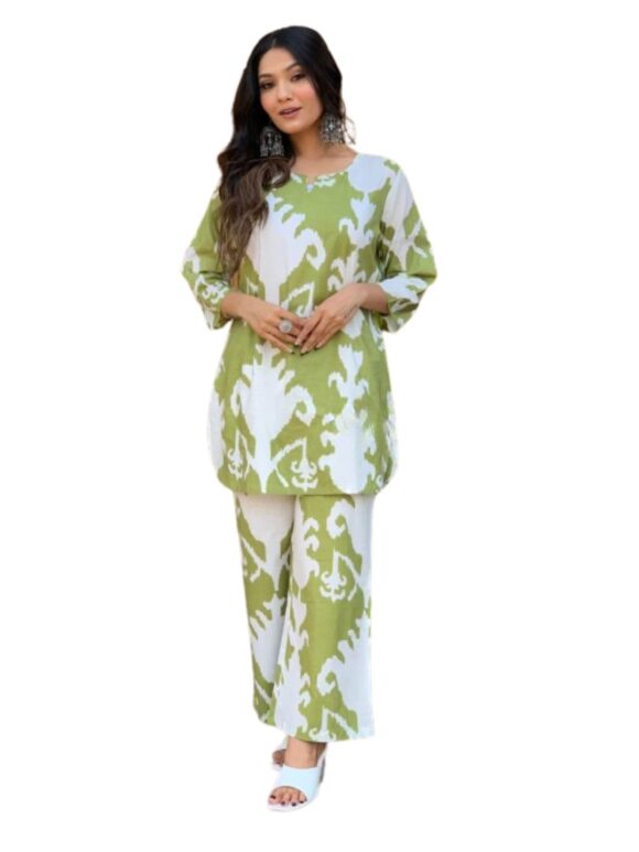 rytras Women's Cotton Printed Straight Kurta with Palazzos Pant Set