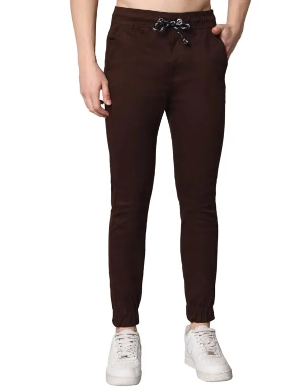 Regular Fit Mid Rise Brown Elastic Waistband and Drawstring Closure Joggers/Trousers