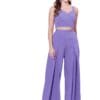 SIRIL Women's Co-ord Set Sweatheart Neck Solid Crepe Crop Top with Flared Plazzo Set | Top and Bottom Set