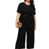 wild U Women Plus Size Jumpsuit | Wide Leg | Half Sleeve | Waist Elastic | Western Stylish Jumpsuit - Black- 3XL to 8XL
