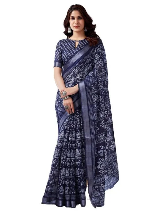 Standard Generic SIRIL Women's Tassel & Printed Cotton Saree with Blouse