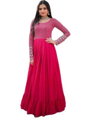 LAZZLY Women's Georgette Sequence Embroidery Ankle Length Anarkali Gown