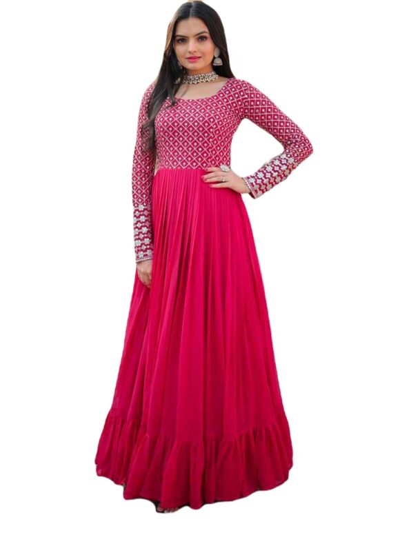 LAZZLY Women's Georgette Sequence Embroidery Ankle Length Anarkali Gown