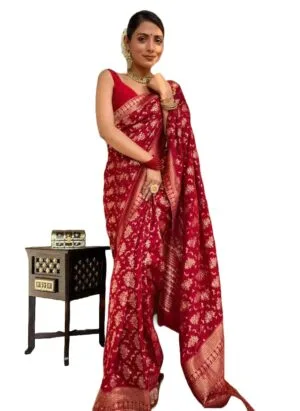Yashika Women's Banarasi Kanjivaram Jacquard Art Silk Saree - Exquisite Ethnic Attire for Indian Festivities - Unstitched Blouse Included - Perfect for Weddings & All Celebrations