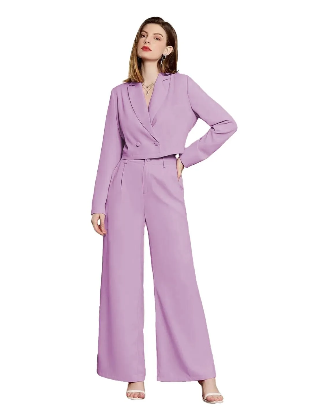 KOTTY Women's Solid Relaxed Fit Full Sleeve Co-ord Blazer and Trouser Set.