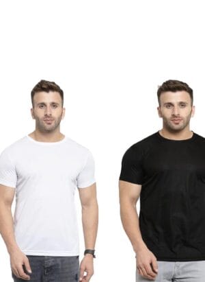 CLOTHINK HUB Combo Pack of 2 Men's Regular Fit Half Sleeve Plain Solid Casual Wear Round Neck T-shirt for Boys